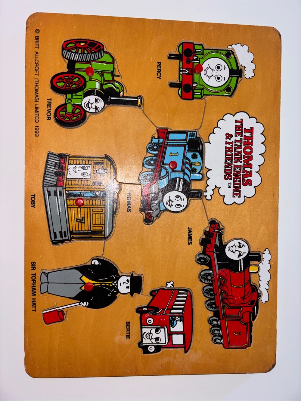 Vintage 1993 Thomas the Tank Engine & Friends Wooden Peg Puzzle Complete
